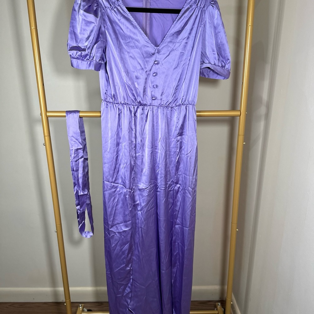 Button front belt wrap satin jumpsuit